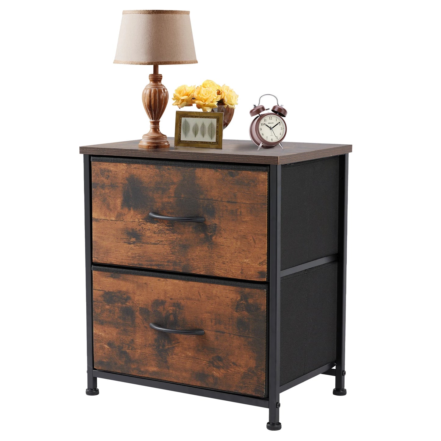 JHK Nightstand Bedside Table With Two Fabric Drawers For Bedroom