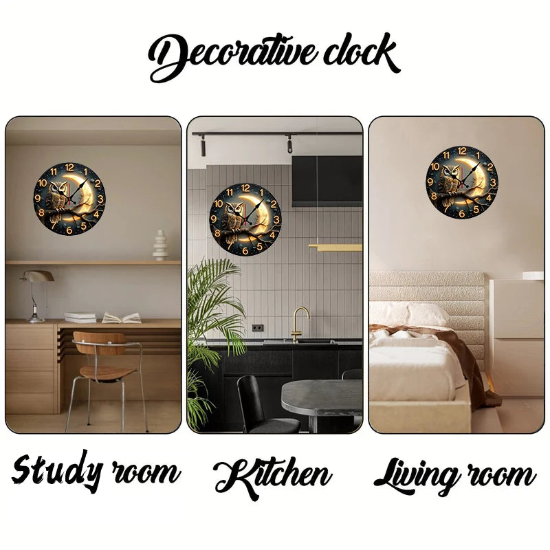 Moonlight Night Wooden Round Silent Hanging Wall Clock