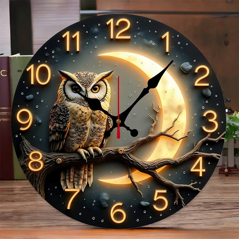 Moonlight Night Wooden Round Silent Hanging Wall Clock