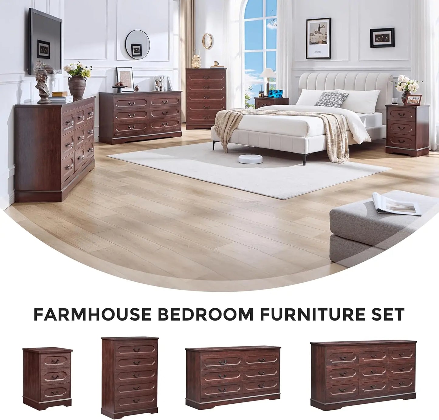 Farmhouse Wood Dresser For Bedroom Chest Of Drawers