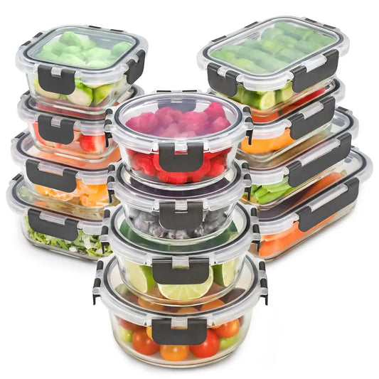 XMSJ Glass Storage Containers With Lids 24 Piece Leak Proof Freezer Safe