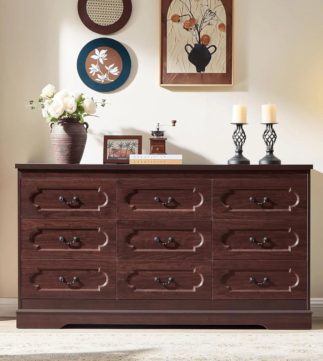 Farmhouse Wood Dresser For Bedroom Chest Of Drawers