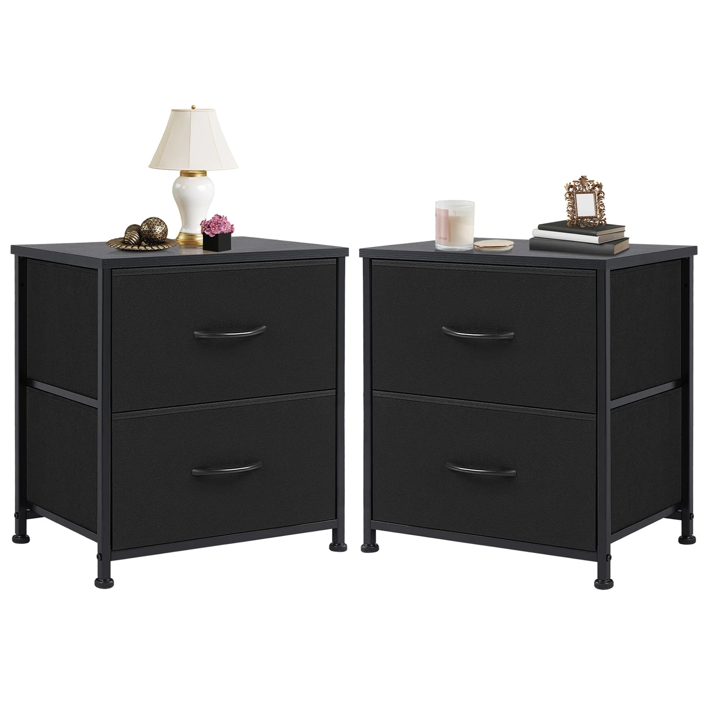 JHK Nightstand Bedside Table With Two Fabric Drawers For Bedroom