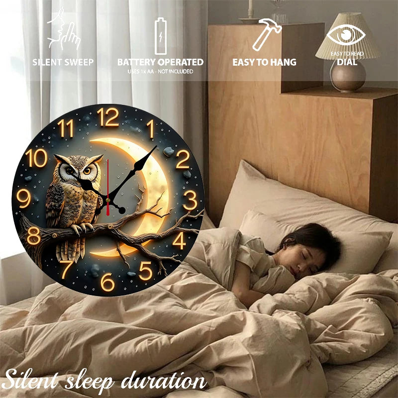 Moonlight Night Wooden Round Silent Hanging Wall Clock
