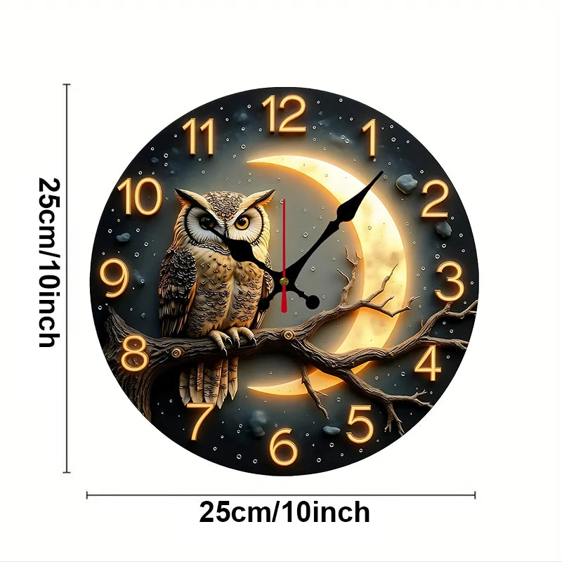 Moonlight Night Wooden Round Silent Hanging Wall Clock