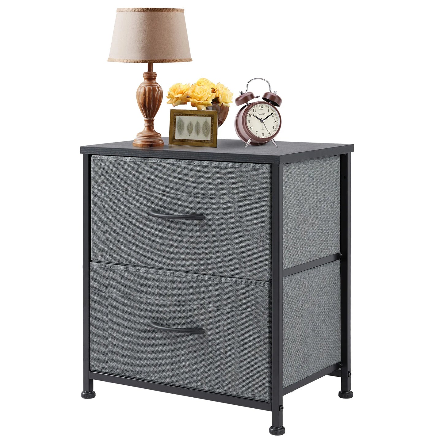JHK Nightstand Bedside Table With Two Fabric Drawers For Bedroom