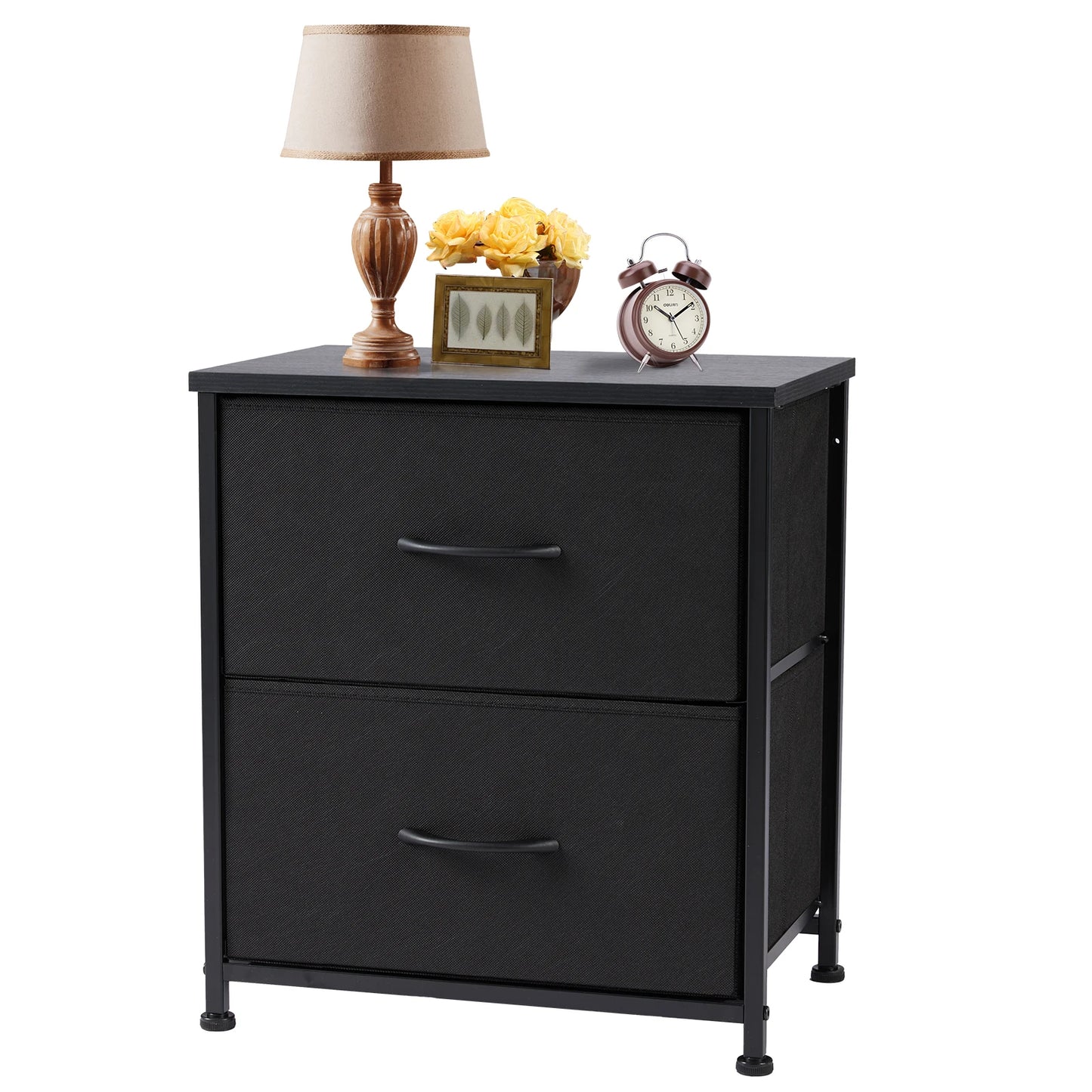 JHK Nightstand Bedside Table With Two Fabric Drawers For Bedroom