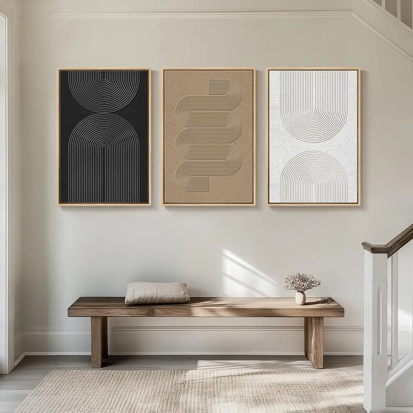 Neutral Abstract Wall Art Set 3 Piece Boho Canvas Prints