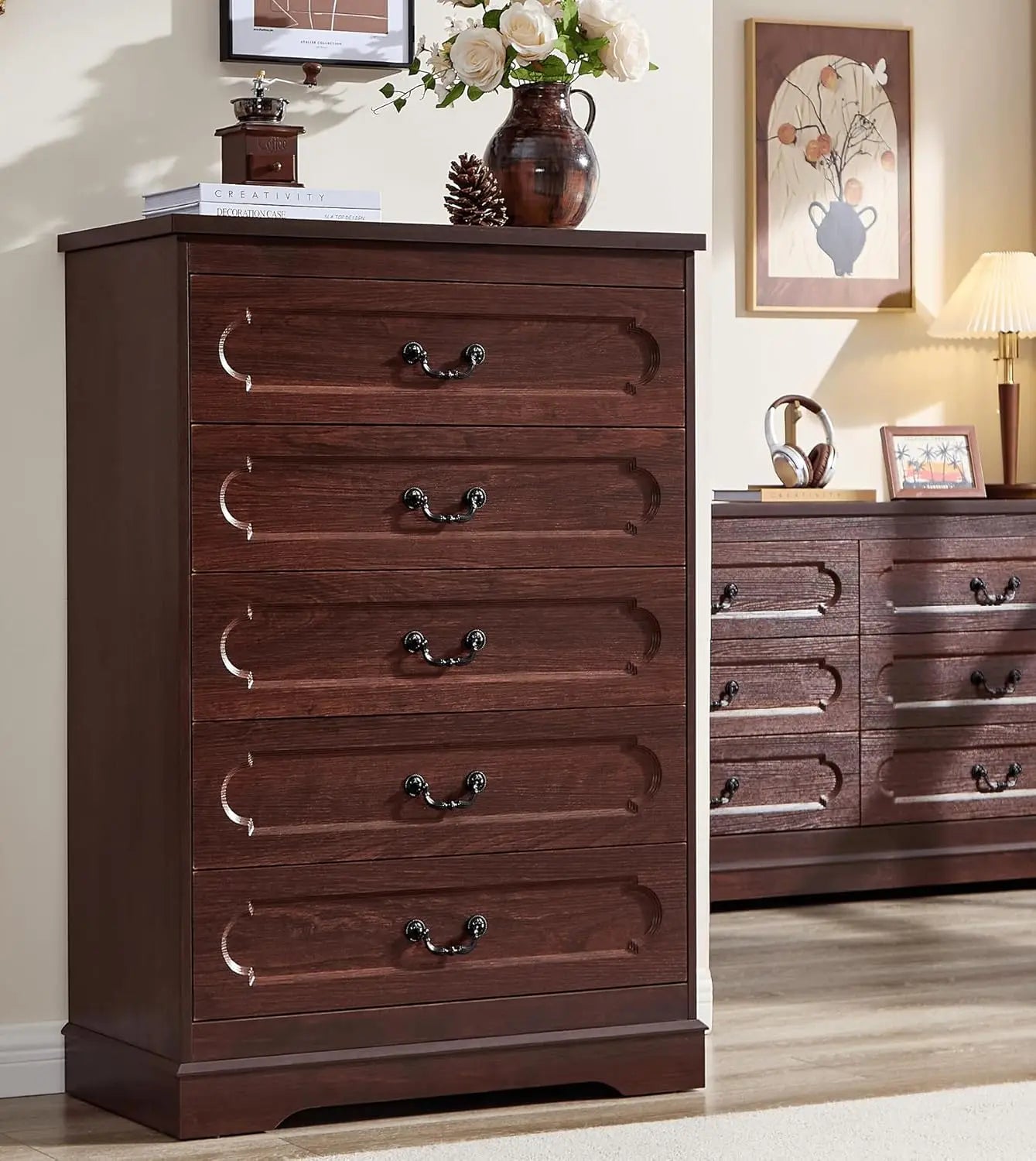 Farmhouse Wood Dresser For Bedroom Chest Of Drawers