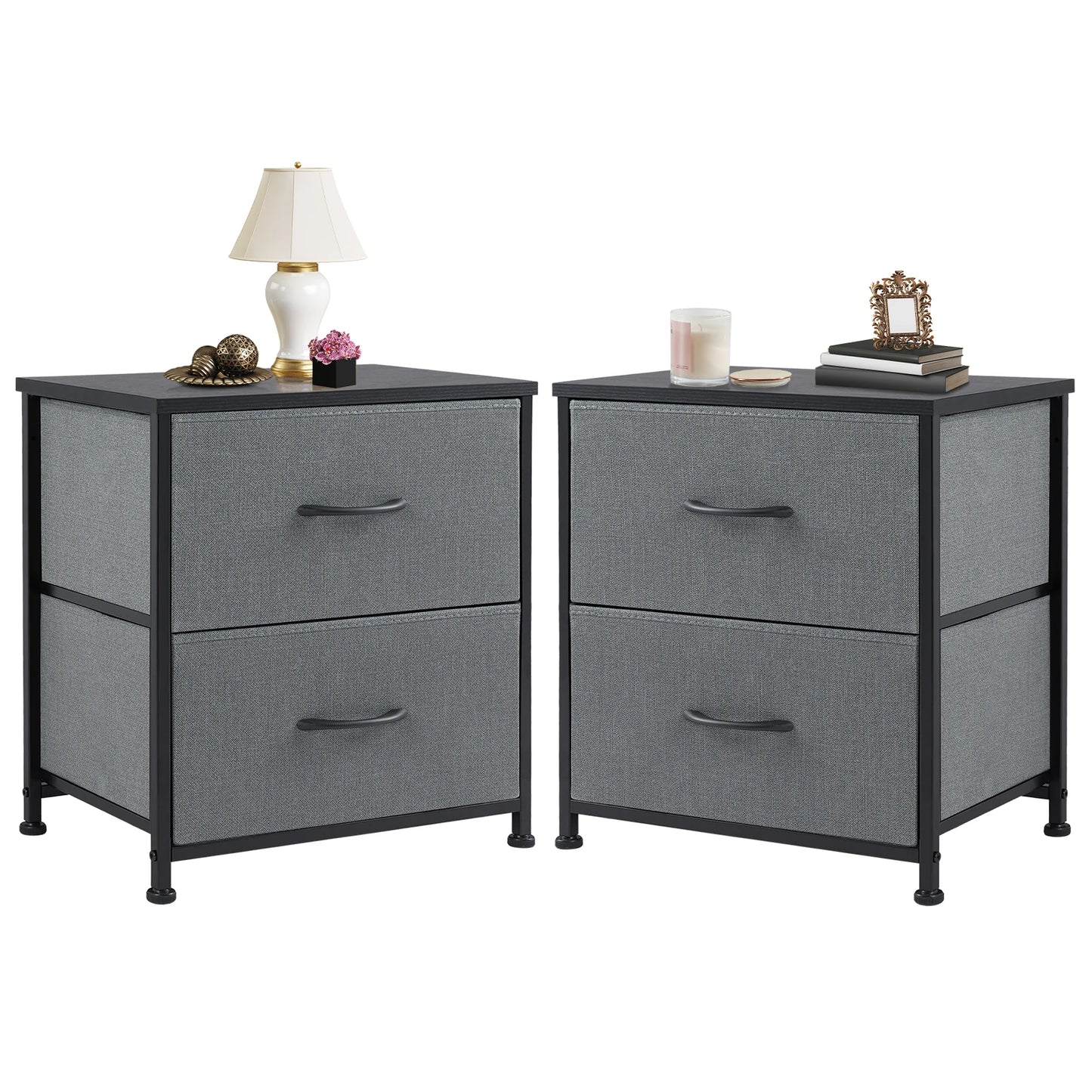 JHK Nightstand Bedside Table With Two Fabric Drawers For Bedroom
