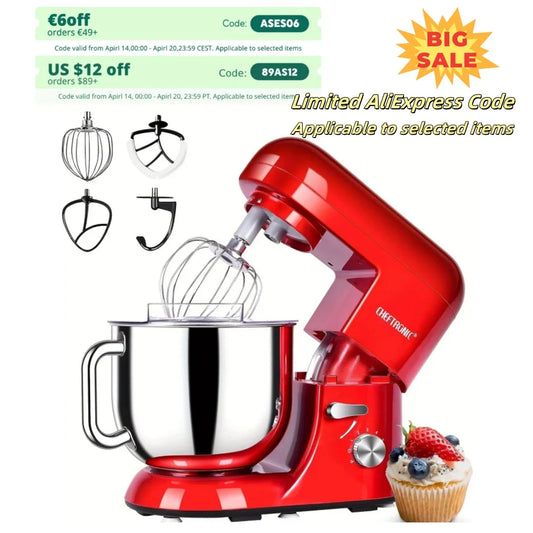 Cheftronic Tilt-Head Stand Mixer 6 Speed 650W With Milk Frother