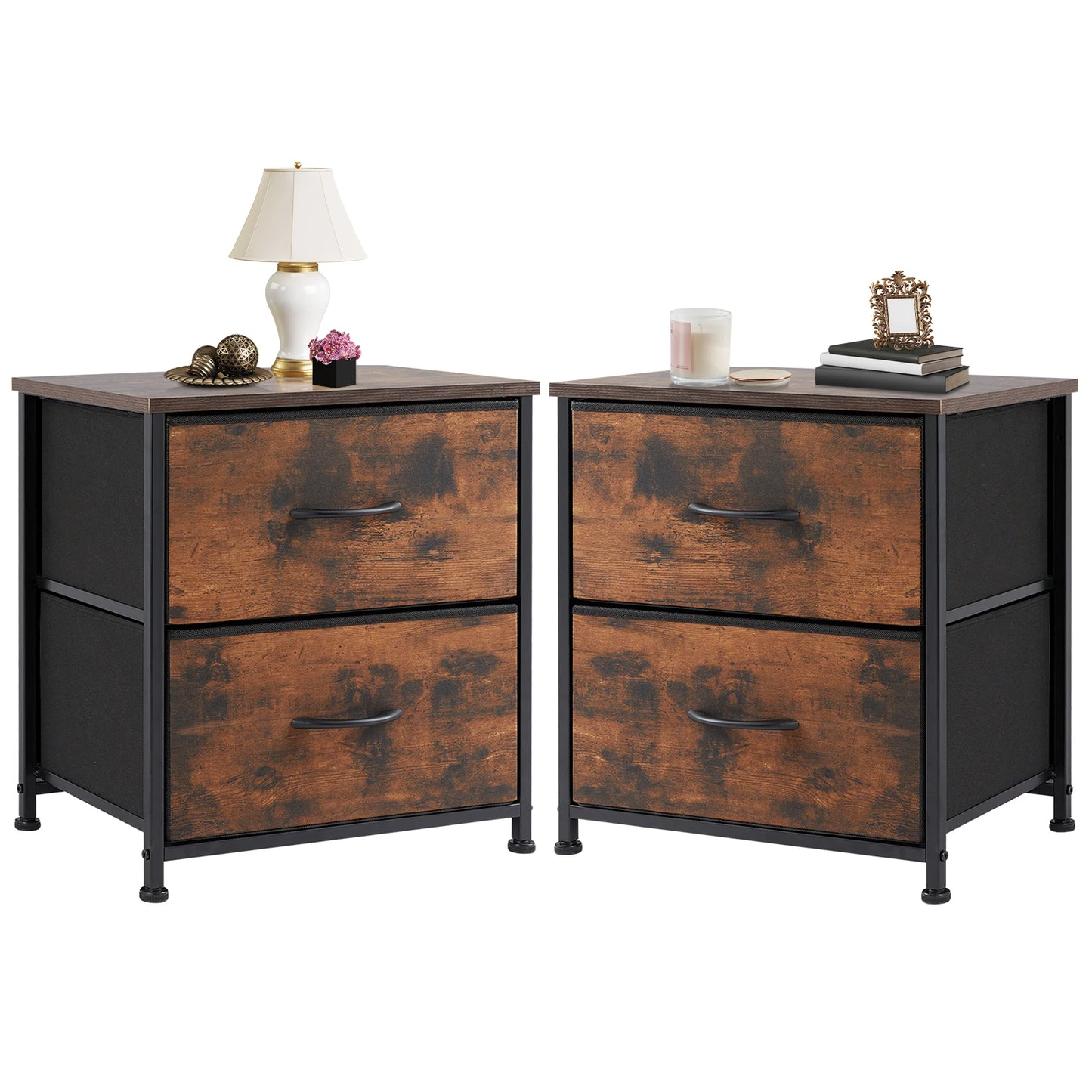JHK Nightstand Bedside Table With Two Fabric Drawers For Bedroom
