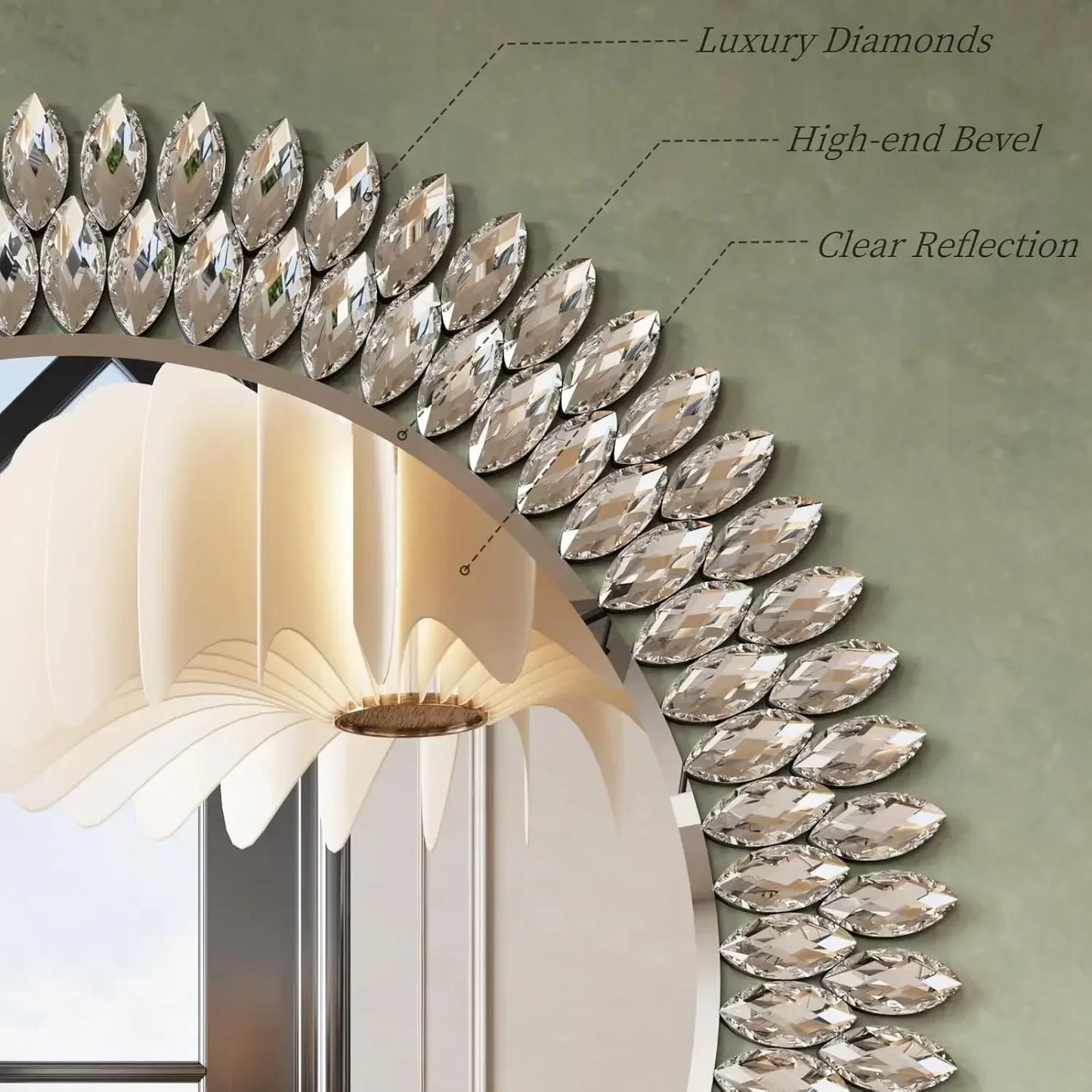 Round Jeweled Wall Mirror Beveled Vanity for Bedroom