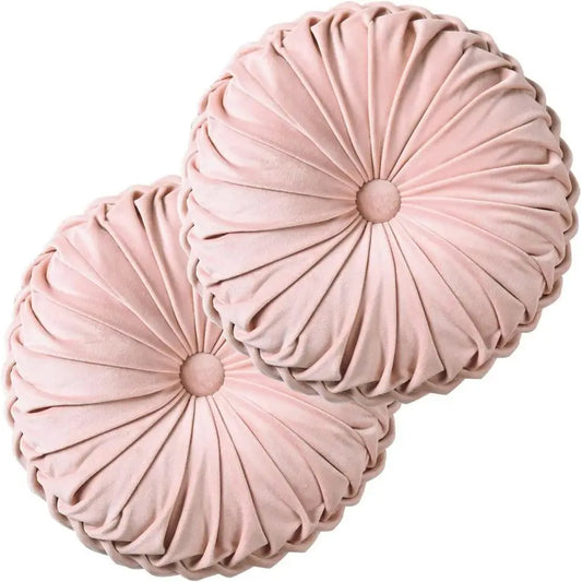 Ruched Velvet Round Throw Pillows Set Of 2 With Soft Cotton Filling