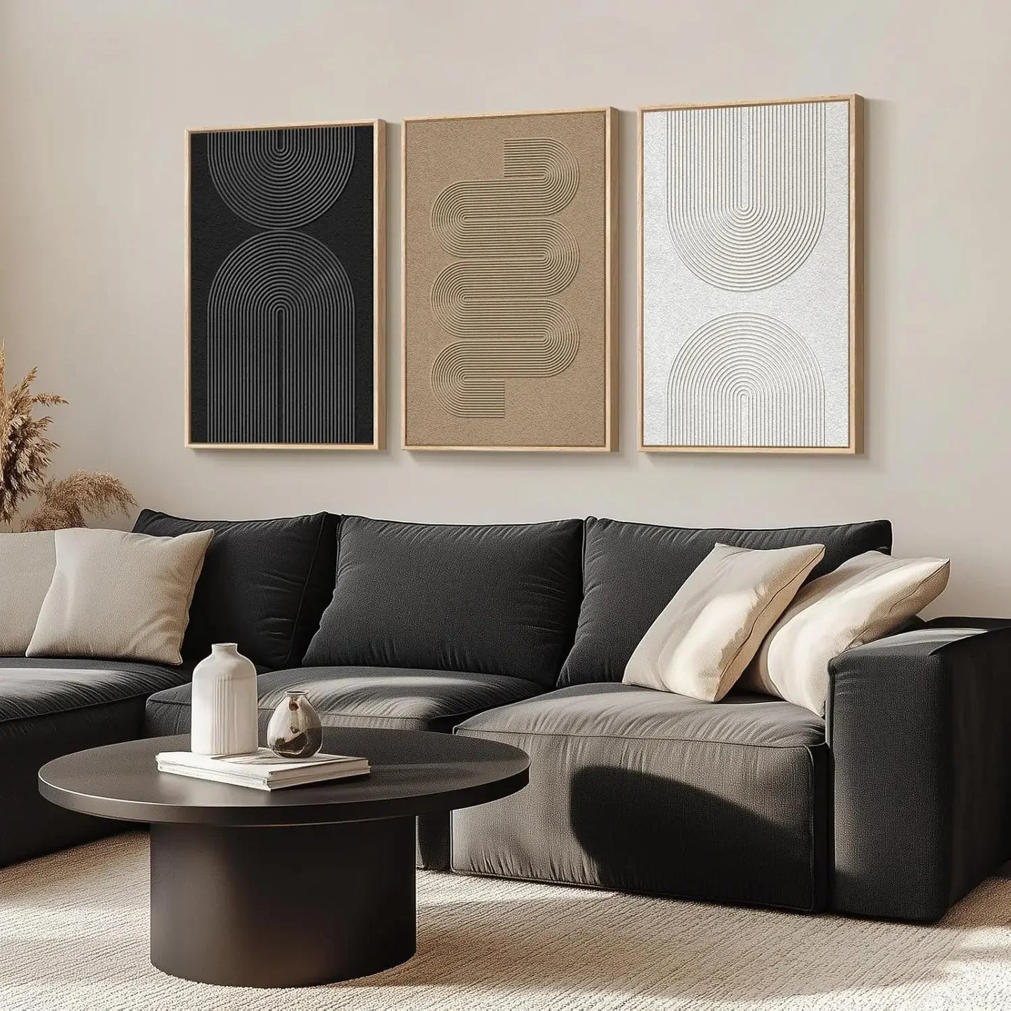 Neutral Abstract Wall Art Set 3 Piece Boho Canvas Prints