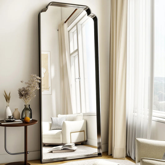 Modern Arched Floor Mirror With Deep Frame