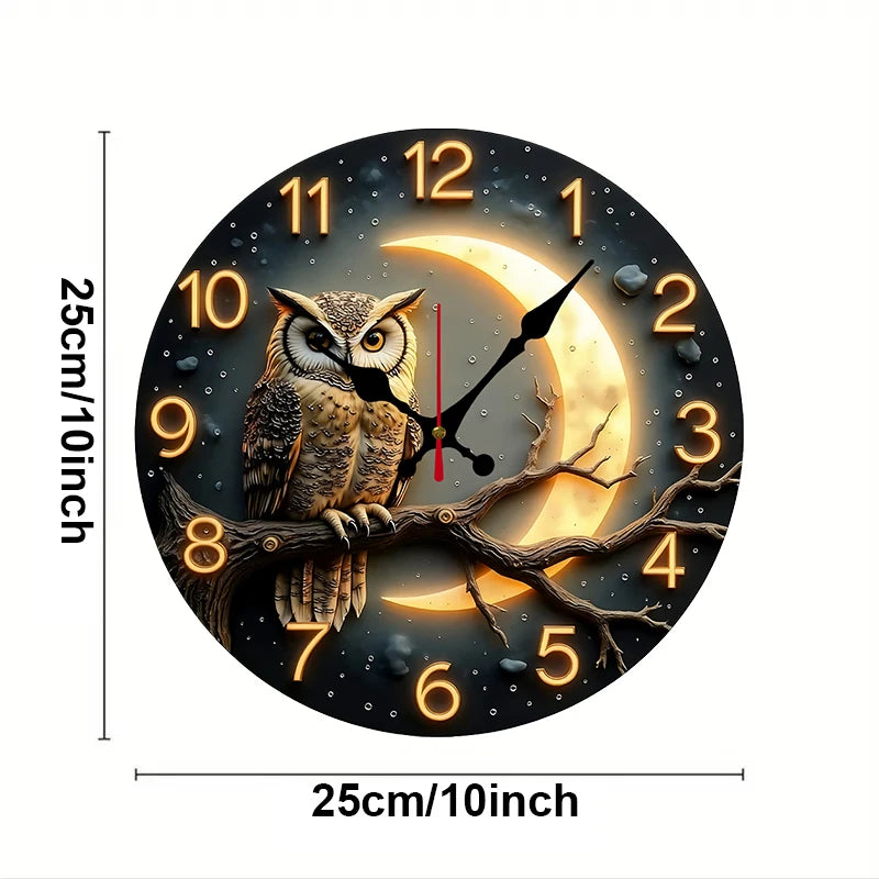 Moonlight Night Wooden Round Silent Hanging Wall Clock