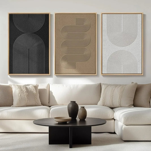 Neutral Abstract Wall Art Set 3 Piece Boho Canvas Prints
