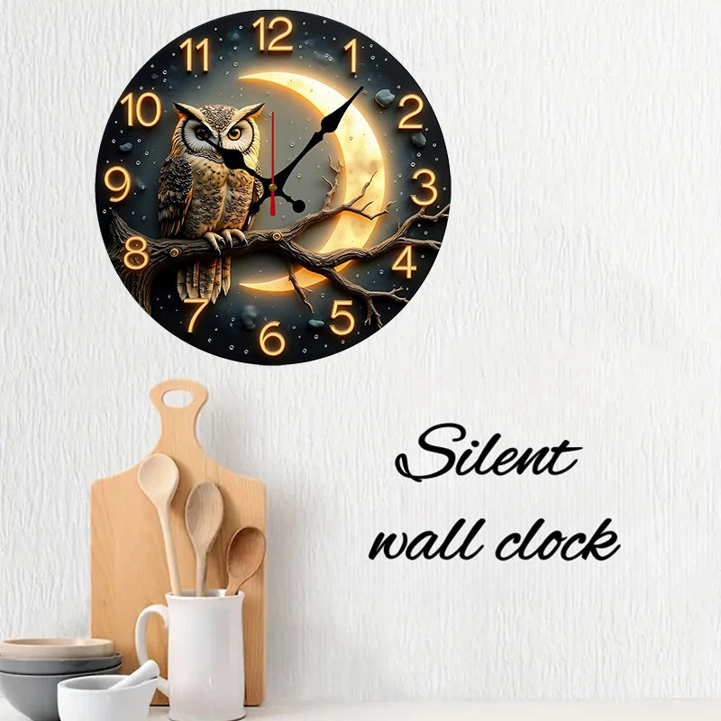 Moonlight Night Wooden Round Silent Hanging Wall Clock