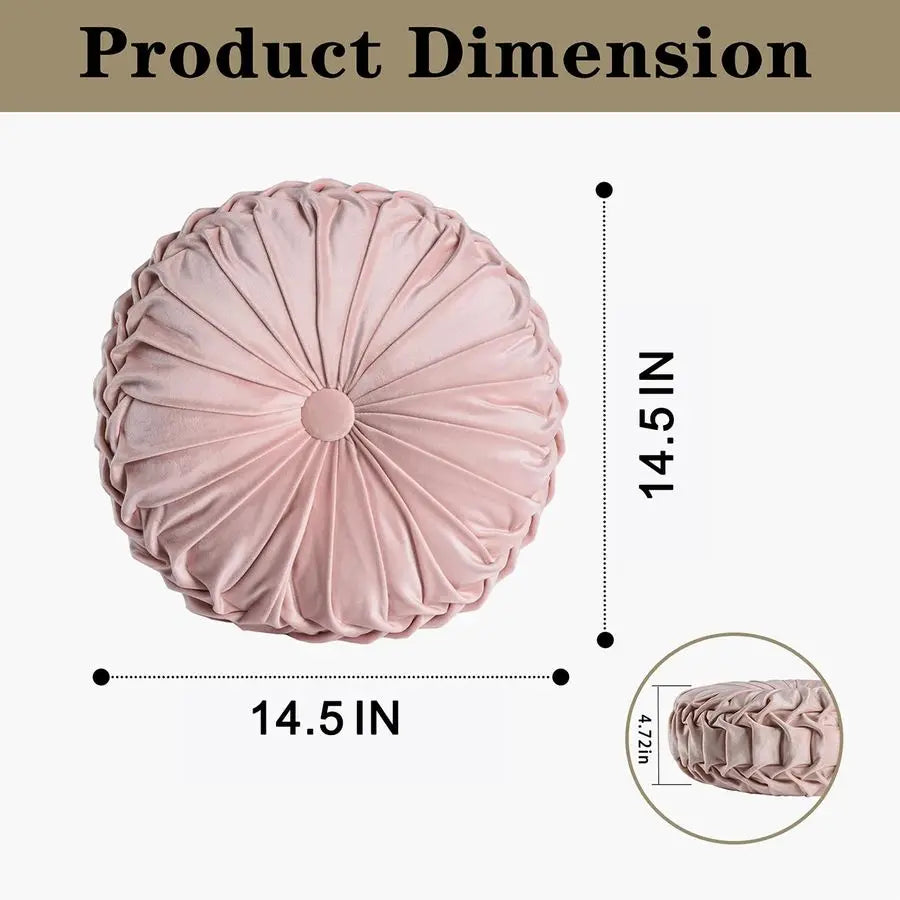 Ruched Velvet Round Throw Pillows Set Of 2 With Soft Cotton Filling