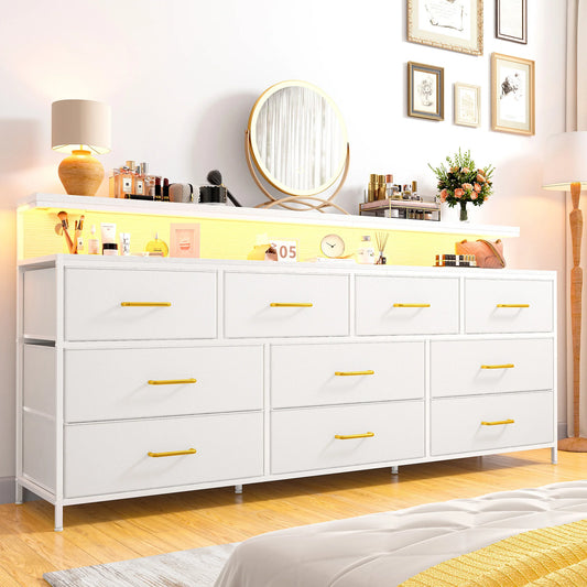 Smart Dresser With LED Lights And Built In Power Outlets