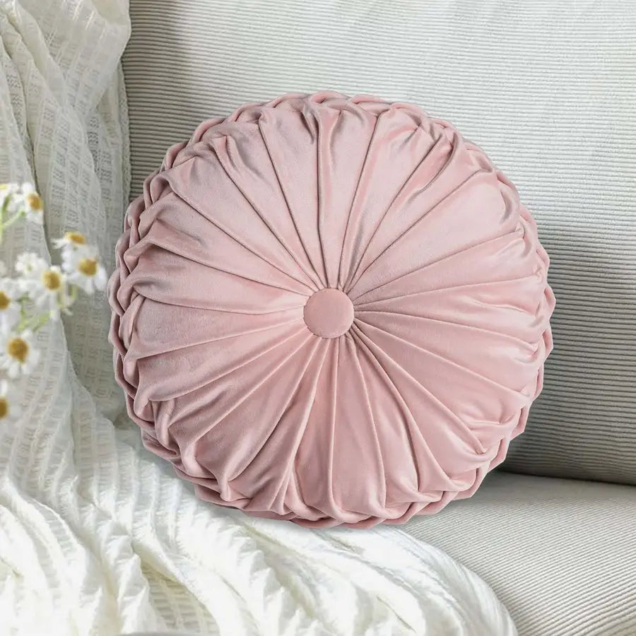 Ruched Velvet Round Throw Pillows Set Of 2 With Soft Cotton Filling