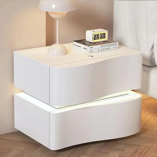MOYU Solid Wood Nightstand With LED Light Strip Drawer